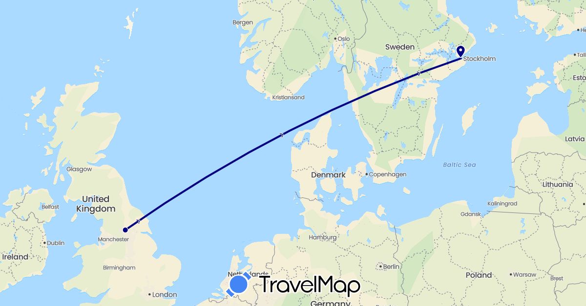 TravelMap itinerary: driving in United Kingdom, Sweden (Europe)